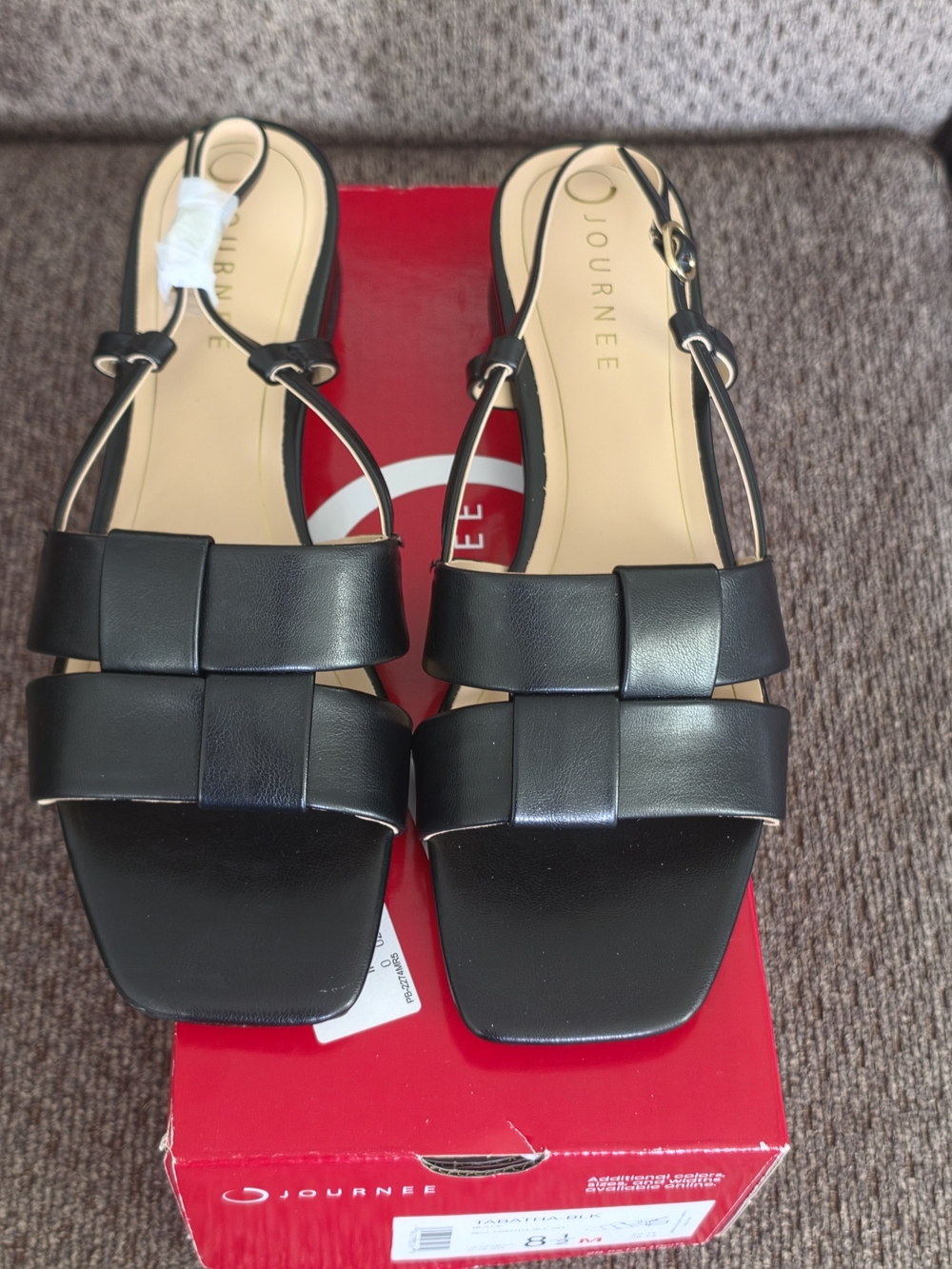 NIB Journee Collection Tabatha Black Woven Block Heel Sandals | Size 8.5 M